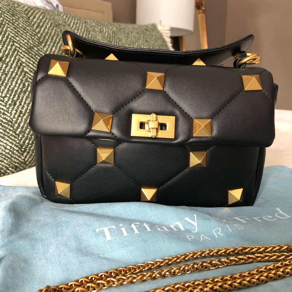 Tiffany & Fred Black and Gold Studded Women's Bag